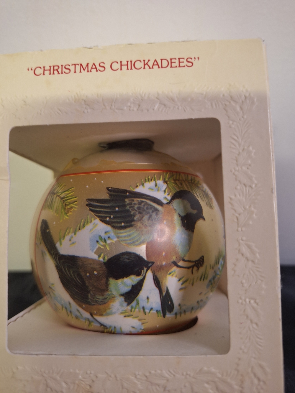 Hallmark Gold Glass Ornament With Chickadees